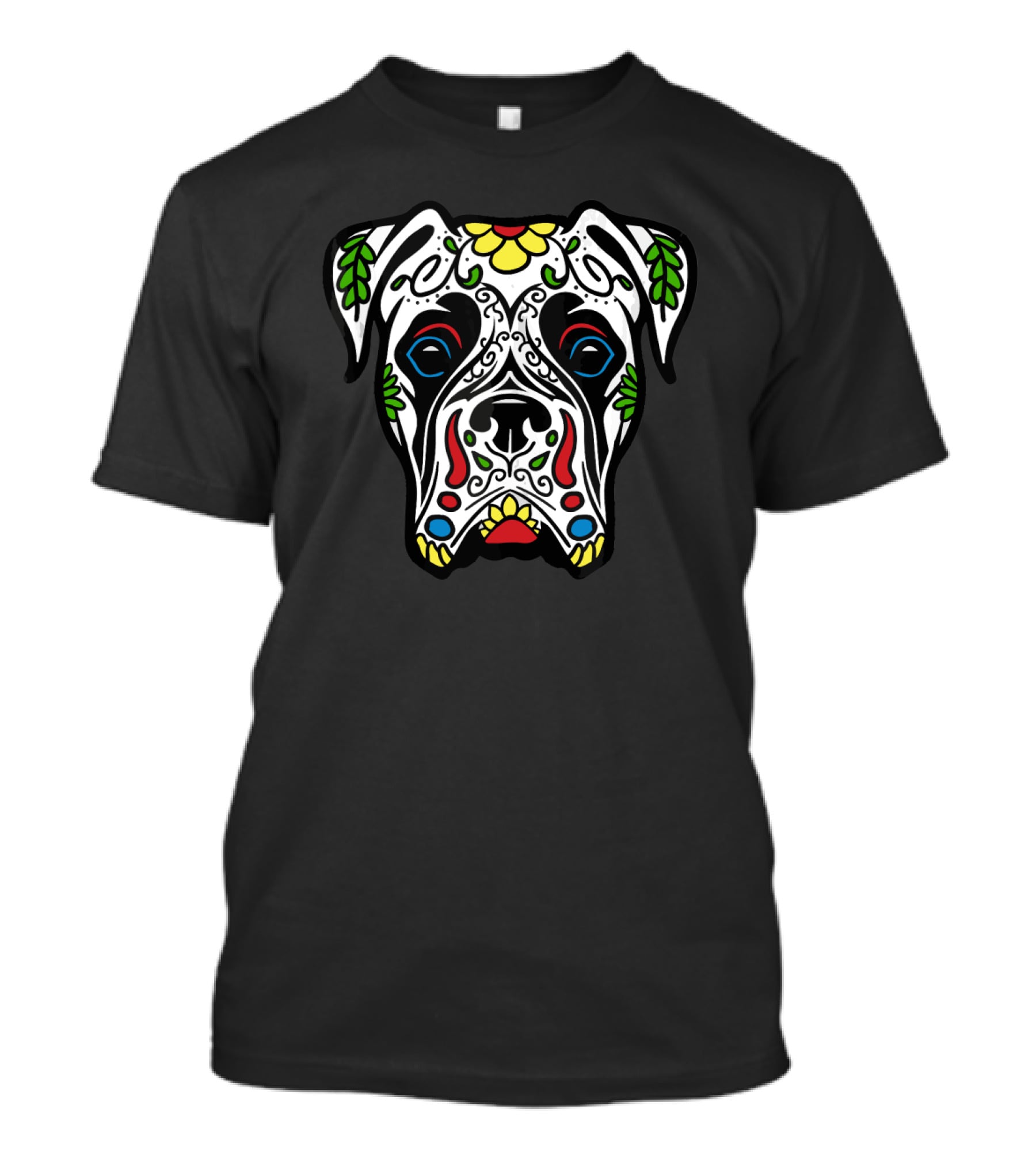 Boxer Sugar Skull Dog Design White Day Of The Dead T-Shirt
