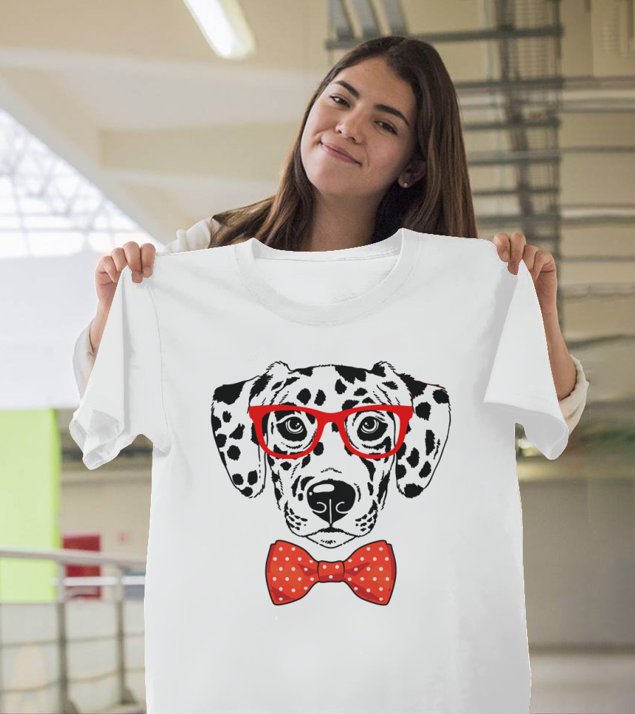Hipster Dalmatian Dog With Red Glasses And Bow Tie T-Shirt