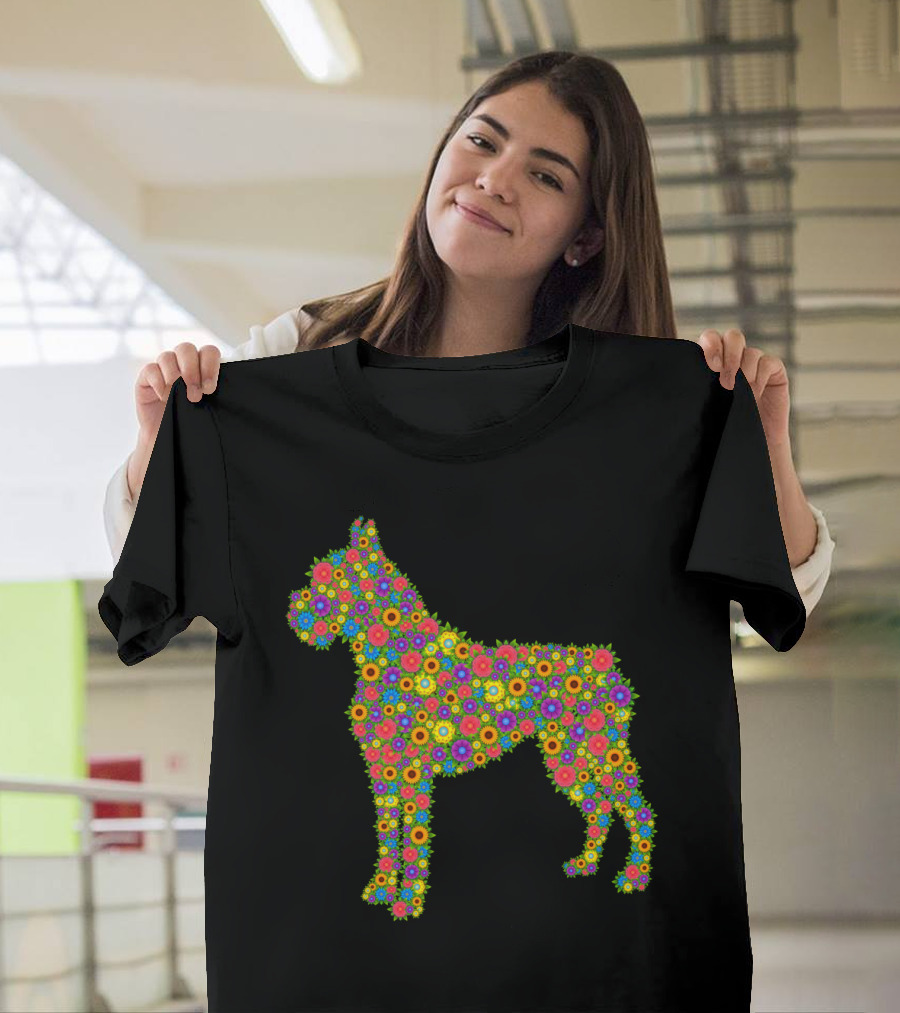 Boxer Dog Silhouette Filled with Vibrant Floral T-Shirt