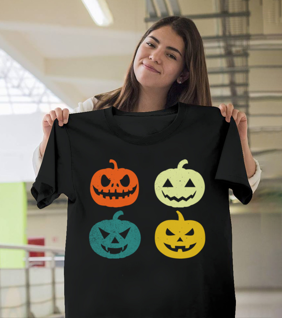 Vintage Pumpkin Funny Jack-O'-Lantern Faces T-Shirt