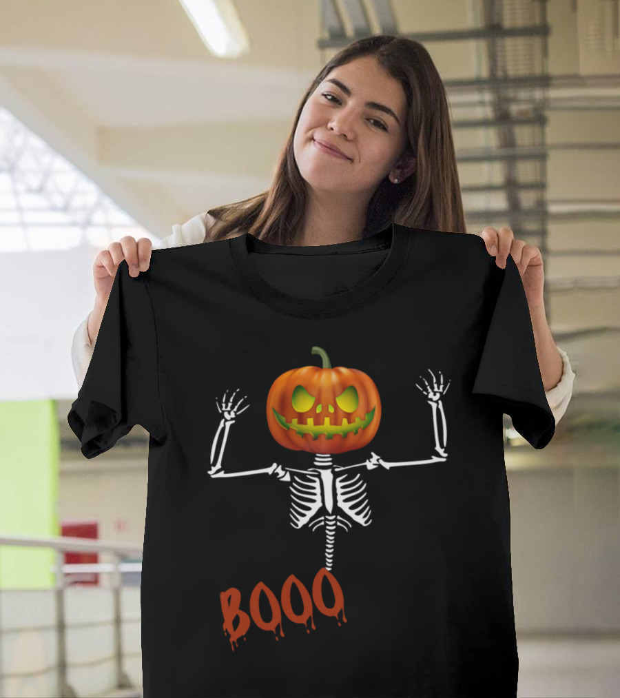 Scary Halloween Pumpkin Skeleton Booo T-Shirt