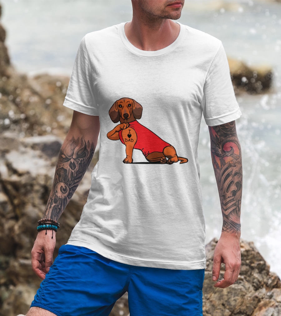 Dachshund I Love Dad Tattoo Red T-Shirt