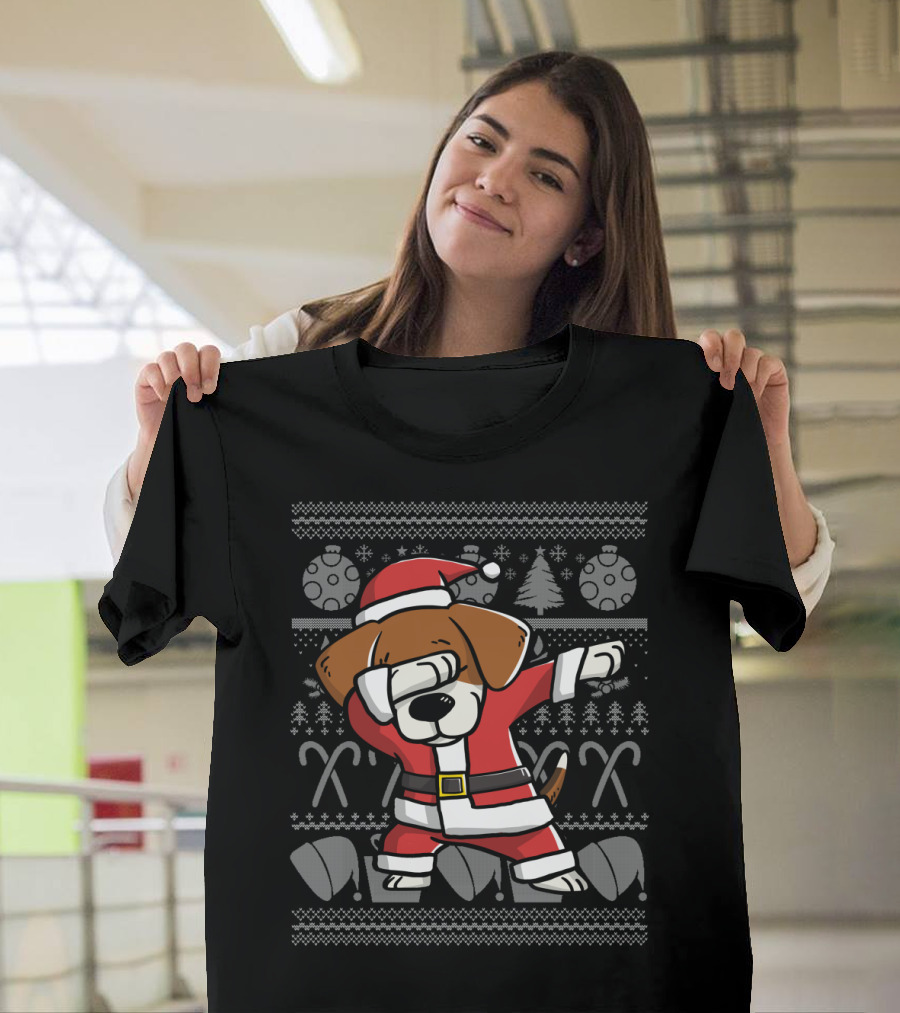 Beagle Dabbing in Santa Suit Christmas Dance Move T-Shirt