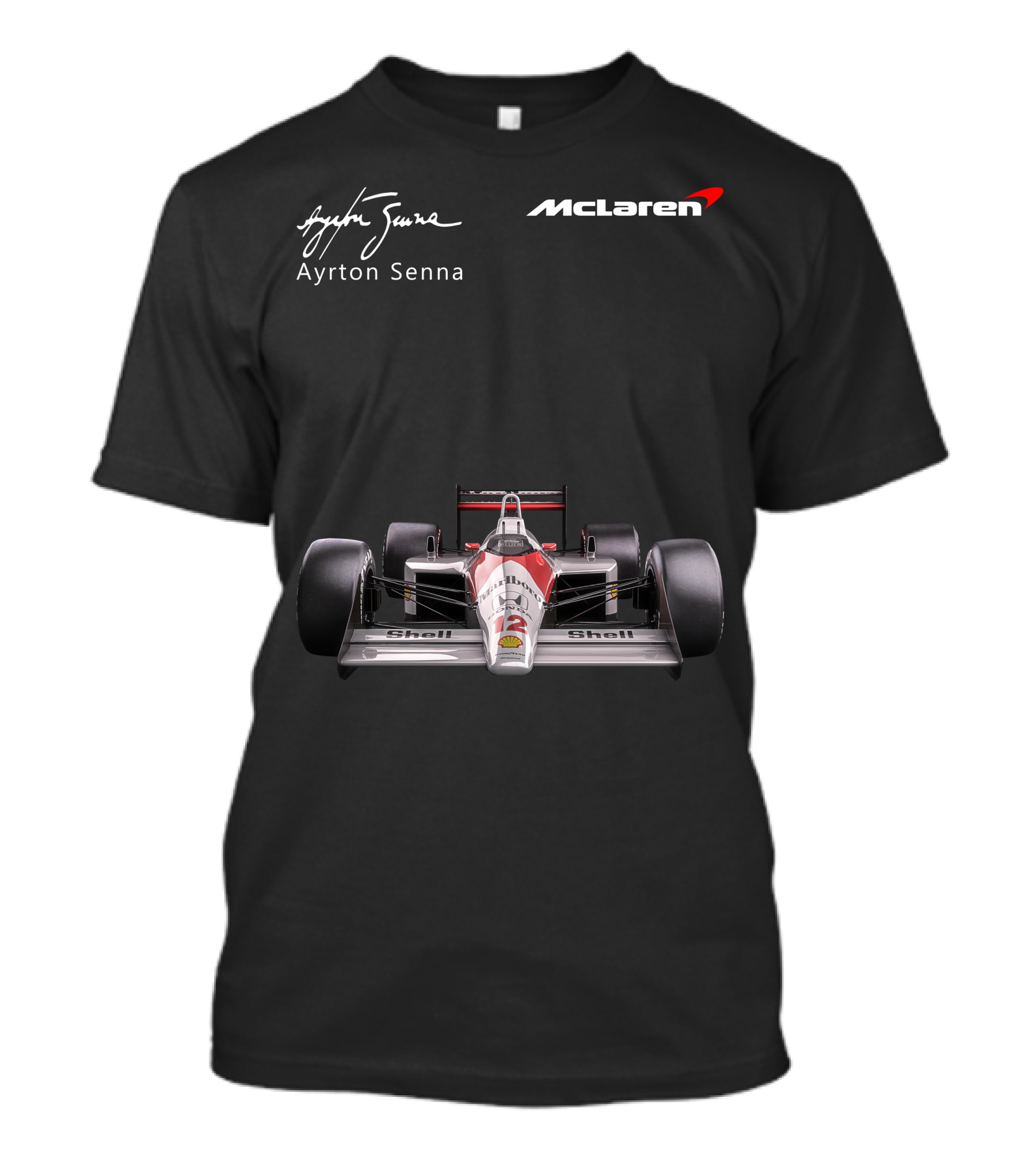Ayrton Senna McLaren MP4/4 F1 Shell Racing Car T-Shirt