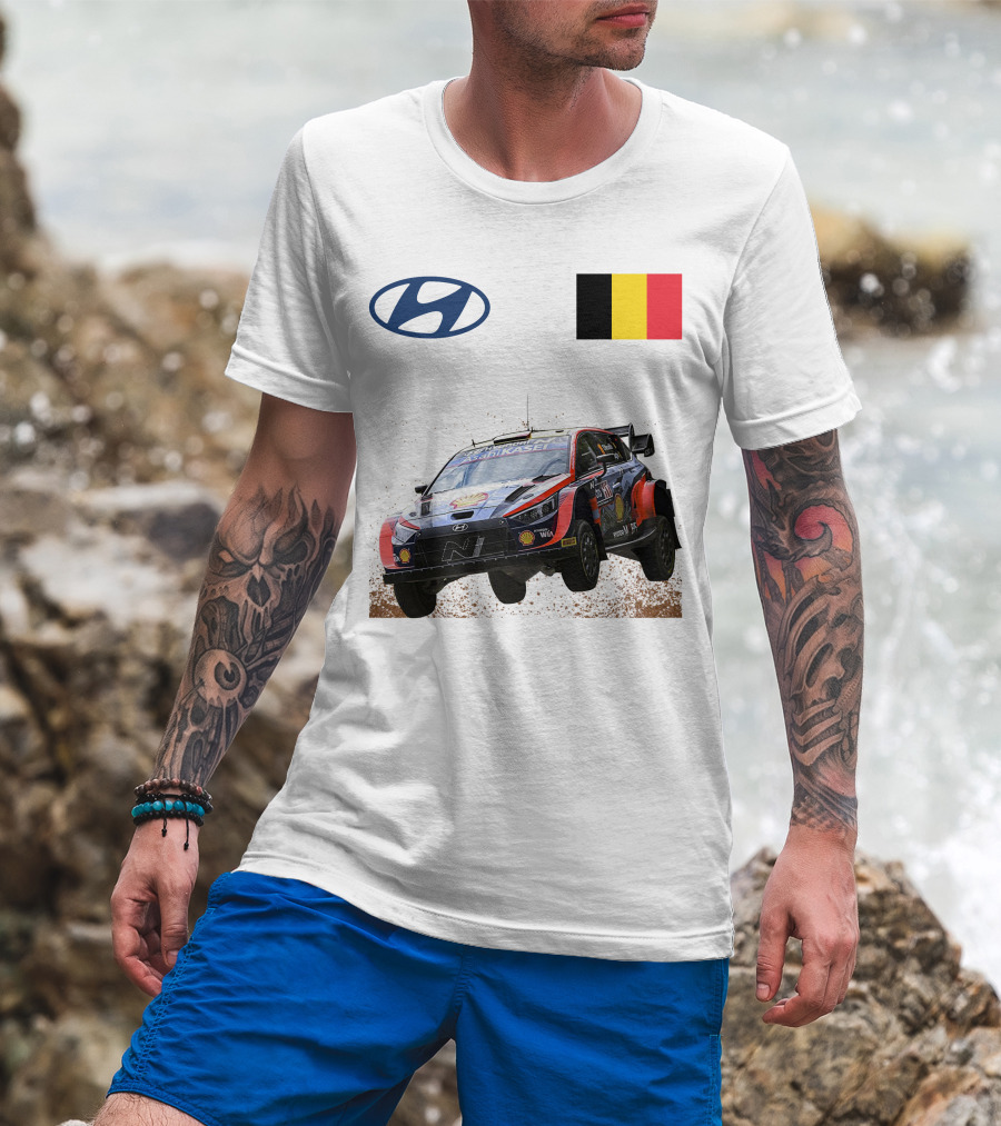 Neuville Hyundai Motorsport Team Rally Car Belgium Flag Iconic Racing Décor T-Shirt