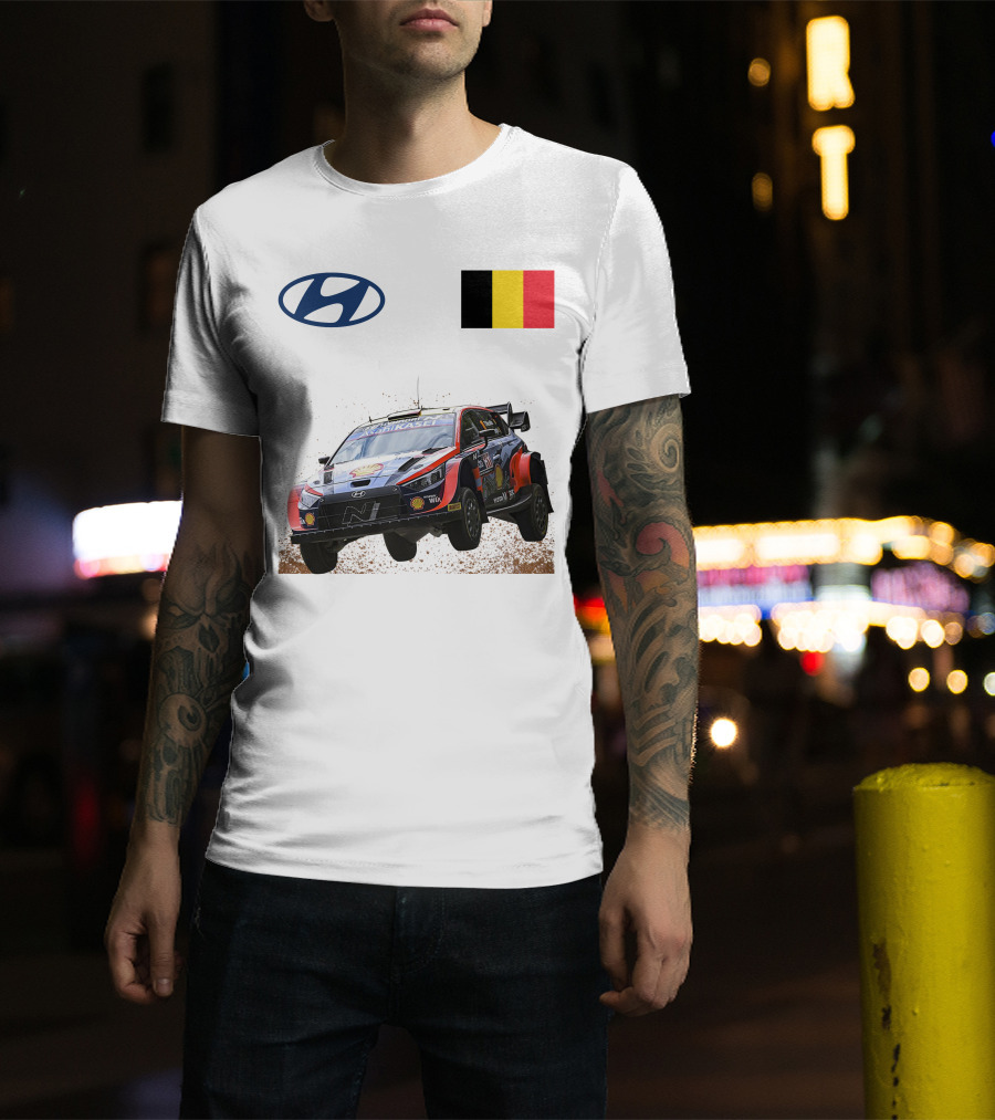 Neuville Hyundai Motorsport Team Rally Car Belgium Flag Iconic Racing Décor T-Shirt