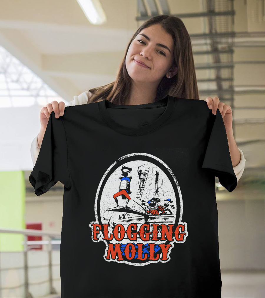 FLOGGING MOLLY Walk the Plank Pirate 7 Distressed Red and Blue T-Shirt