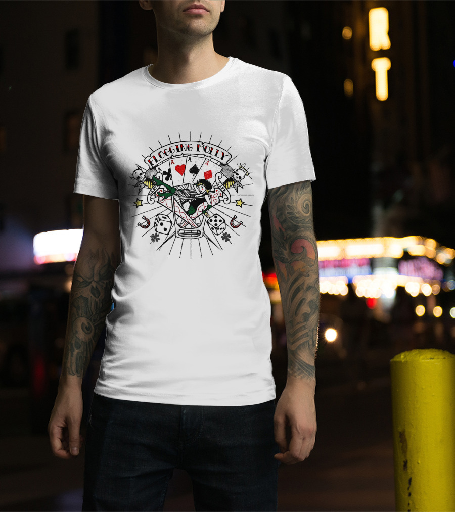 Flogging Molly Tattoo Ringer 48 Playing Cards Mermaid Dice Skulls T-Shirt