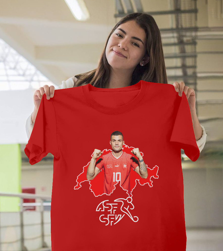 Granit Xhaka Switzerland Number 10 Footballer Red Swiss Map T-Shirt