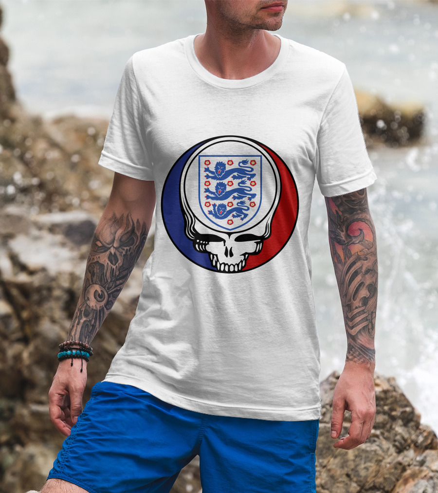 England National Football Team Three Lions Grateful Dead Skull Emblem T-Shirt