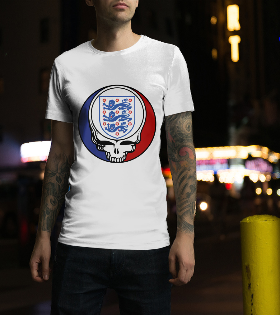 England National Football Team Three Lions Grateful Dead Skull Emblem T-Shirt