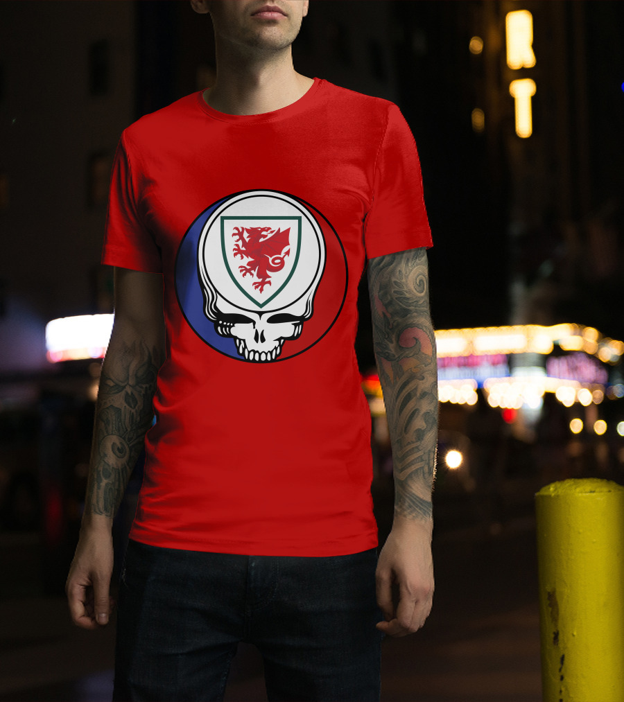 Wales National Football Team Grateful Dead Skull Emblem T-Shirt