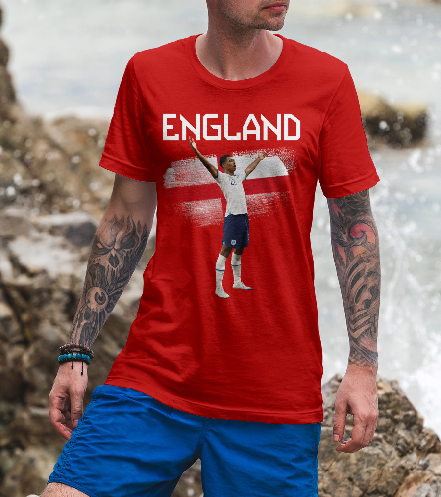 Jude Bellingham England Football Celebration With Red Cross T-Shirt