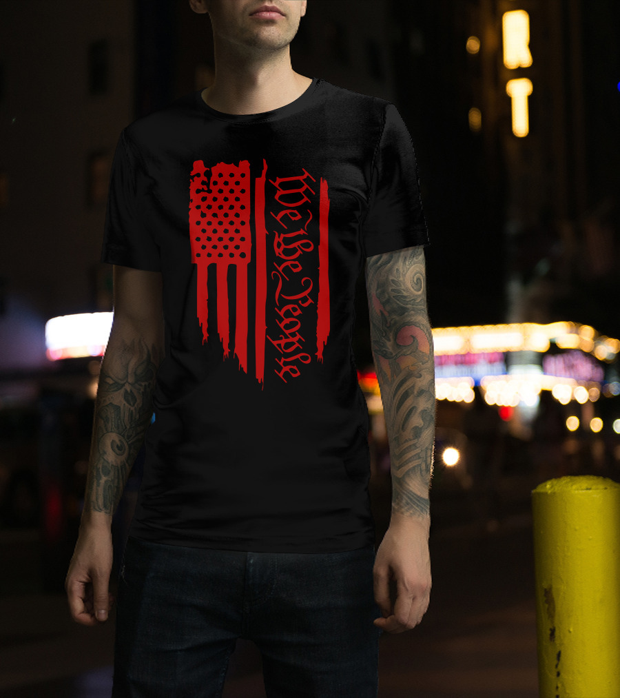 We The People Distressed Red American Flag Gothic T-Shirt