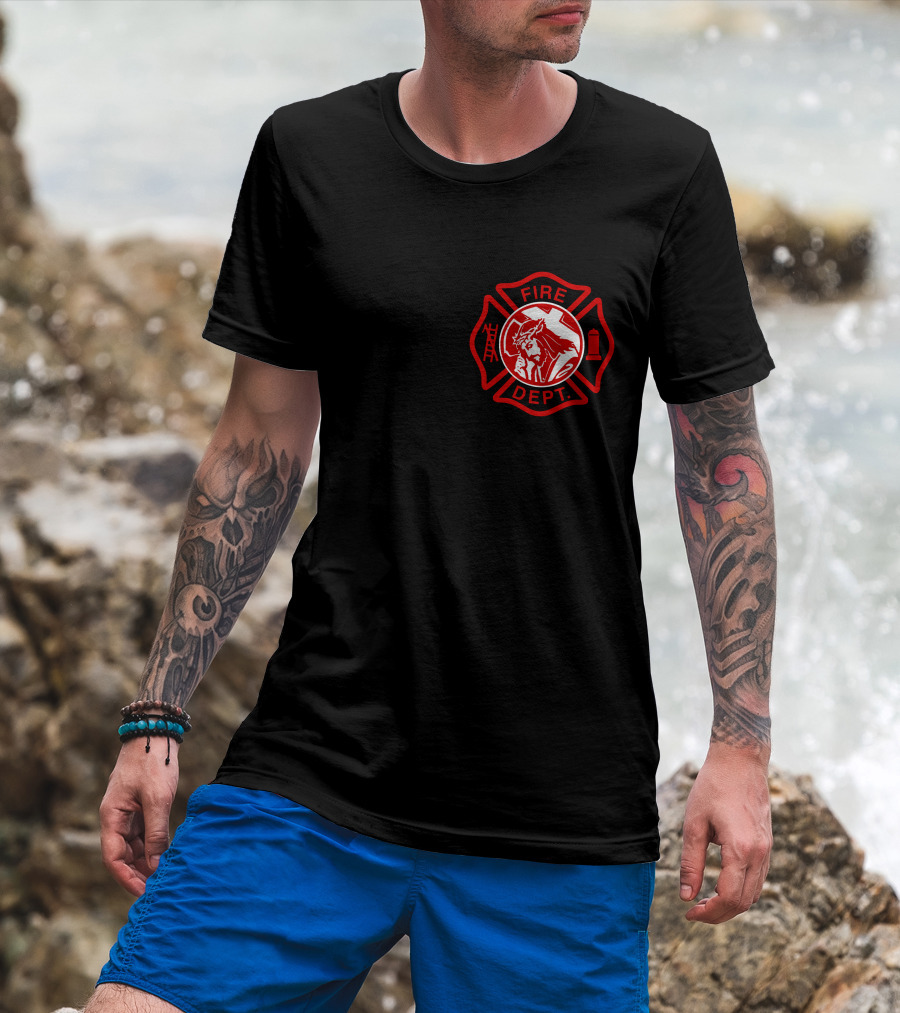 Cross Fire Dept Maltese Cross Badge With Firefighter Text Elements T-Shirt