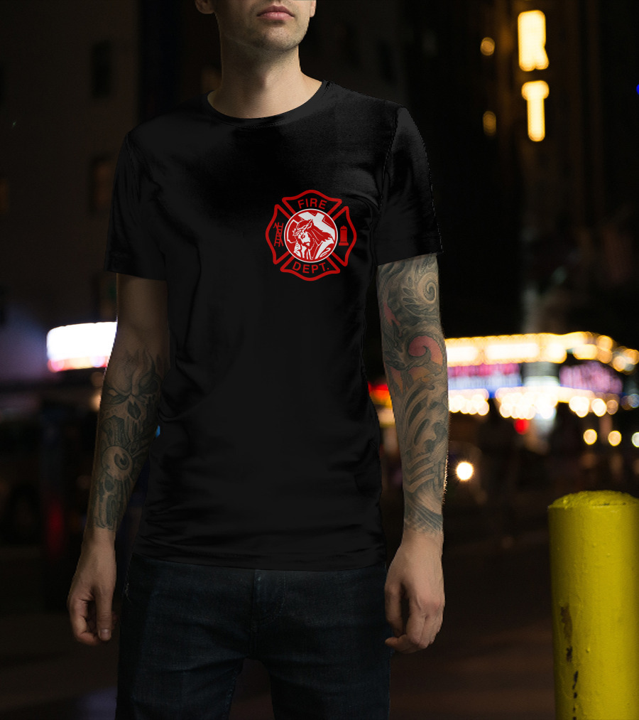Cross Fire Dept Maltese Cross Badge With Firefighter Text Elements T-Shirt