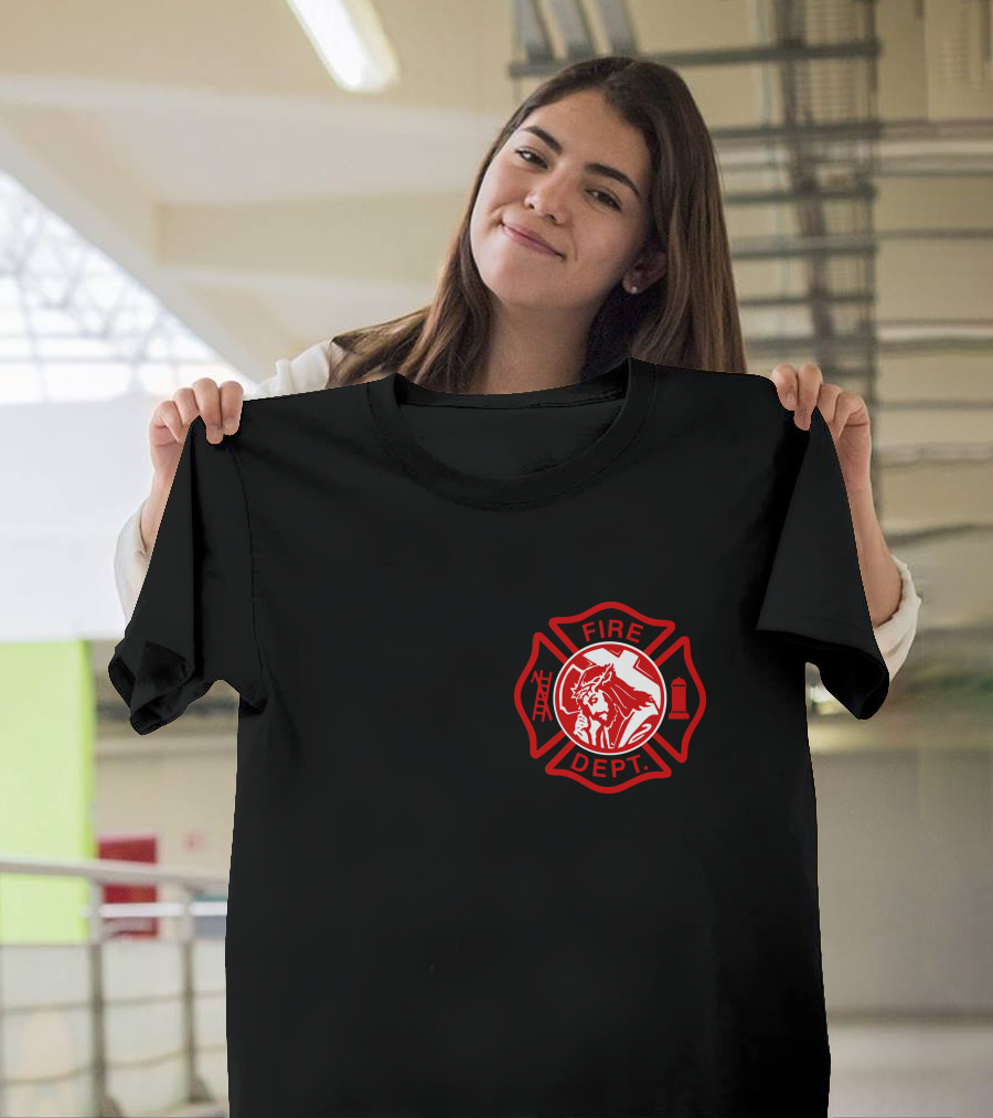 Cross Fire Dept Maltese Cross Badge With Firefighter Text Elements T-Shirt