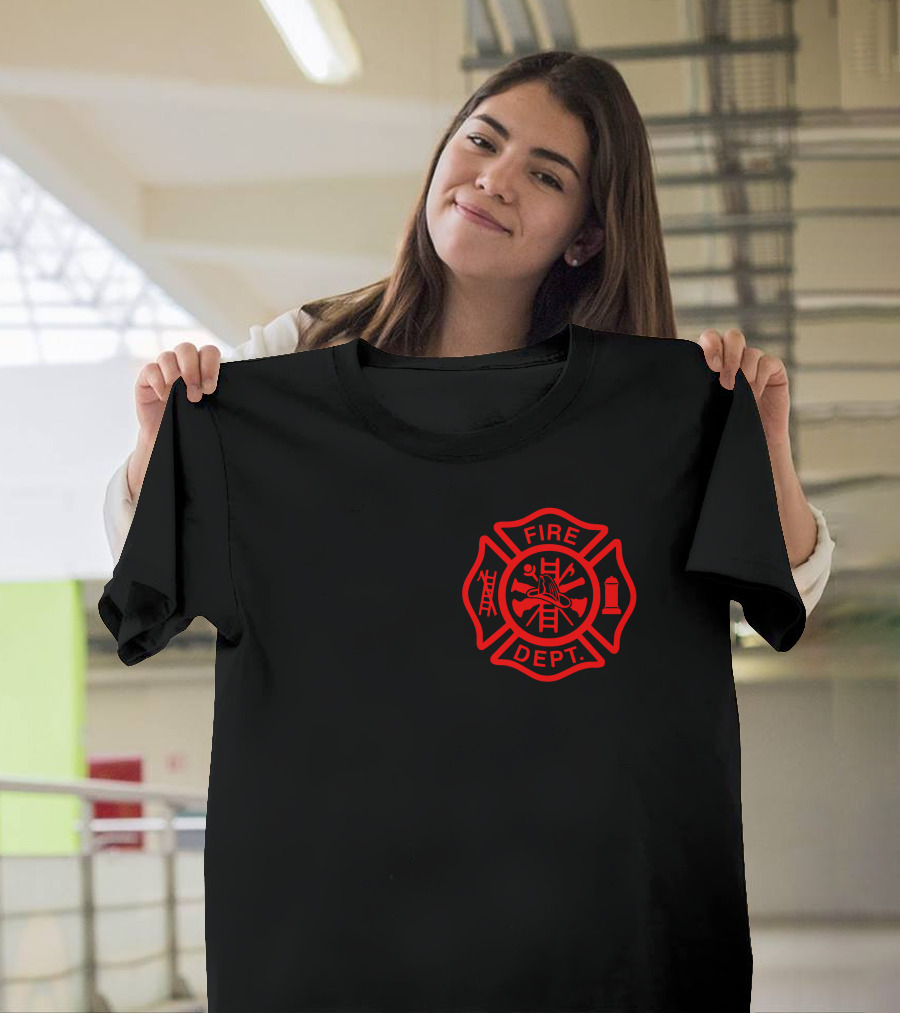 FIREFIGHTER FIRE DEPT. Maltese Cross Emblem T-Shirt