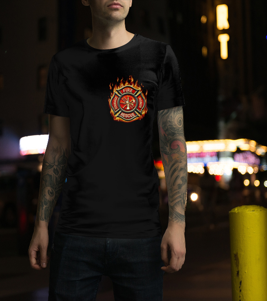 Firefighter American Made Courage Honor Fire Rescue Flame Emblem T-Shirt