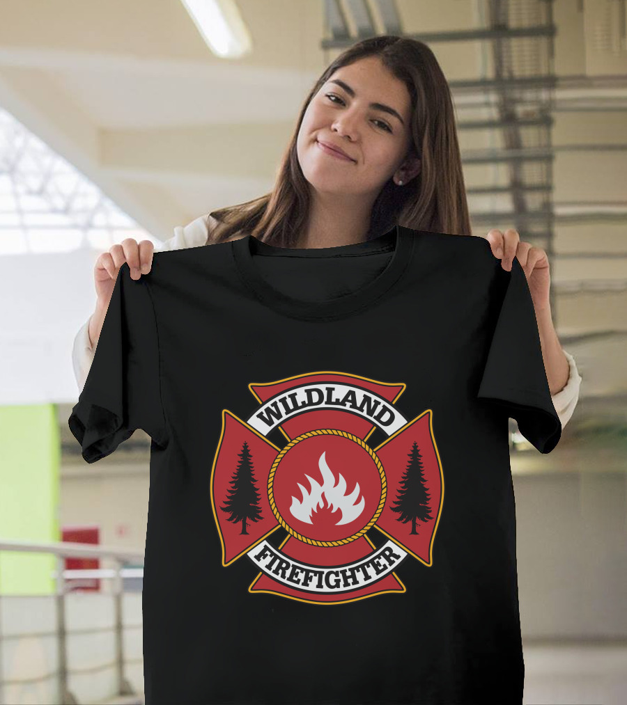 Wildland Firefighter Emblem With Flames And Trees T-Shirt