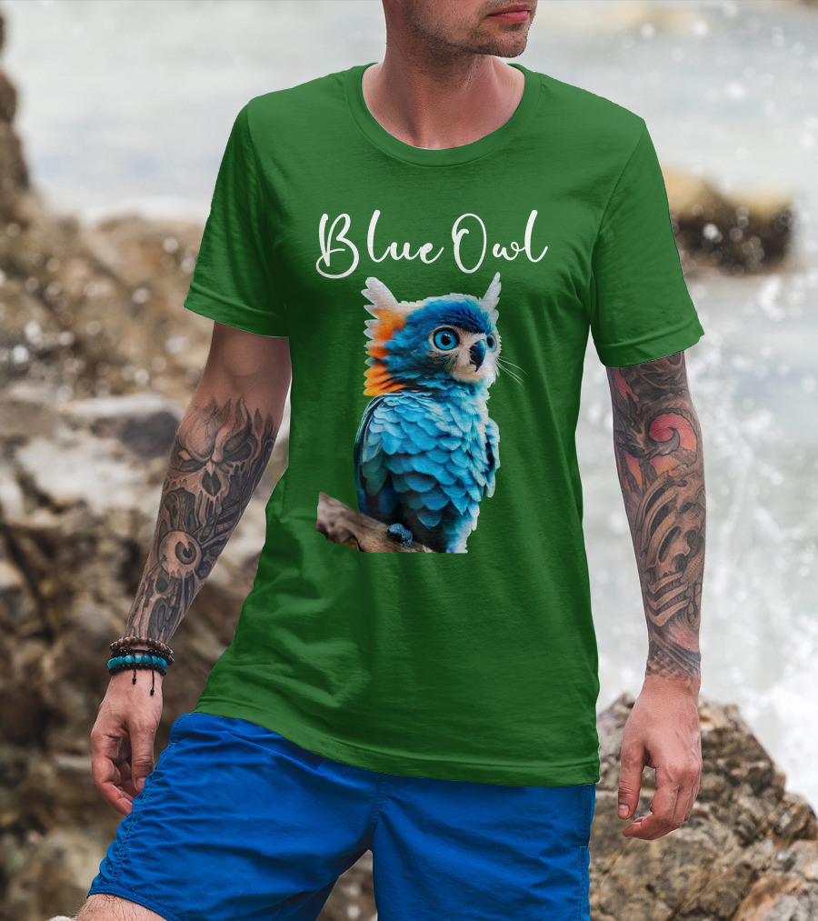 Beautiful Blue Owl Fantasy Creature T-Shirt