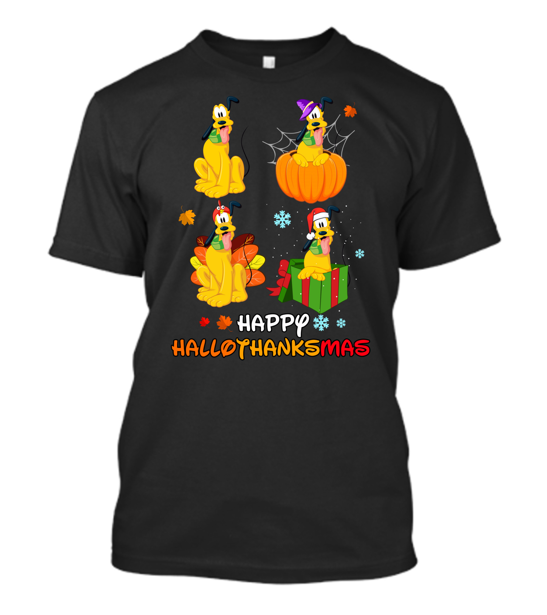 Happy Hallothanksmas Pluto Halloween Thanksgiving Christmas T-Shirt