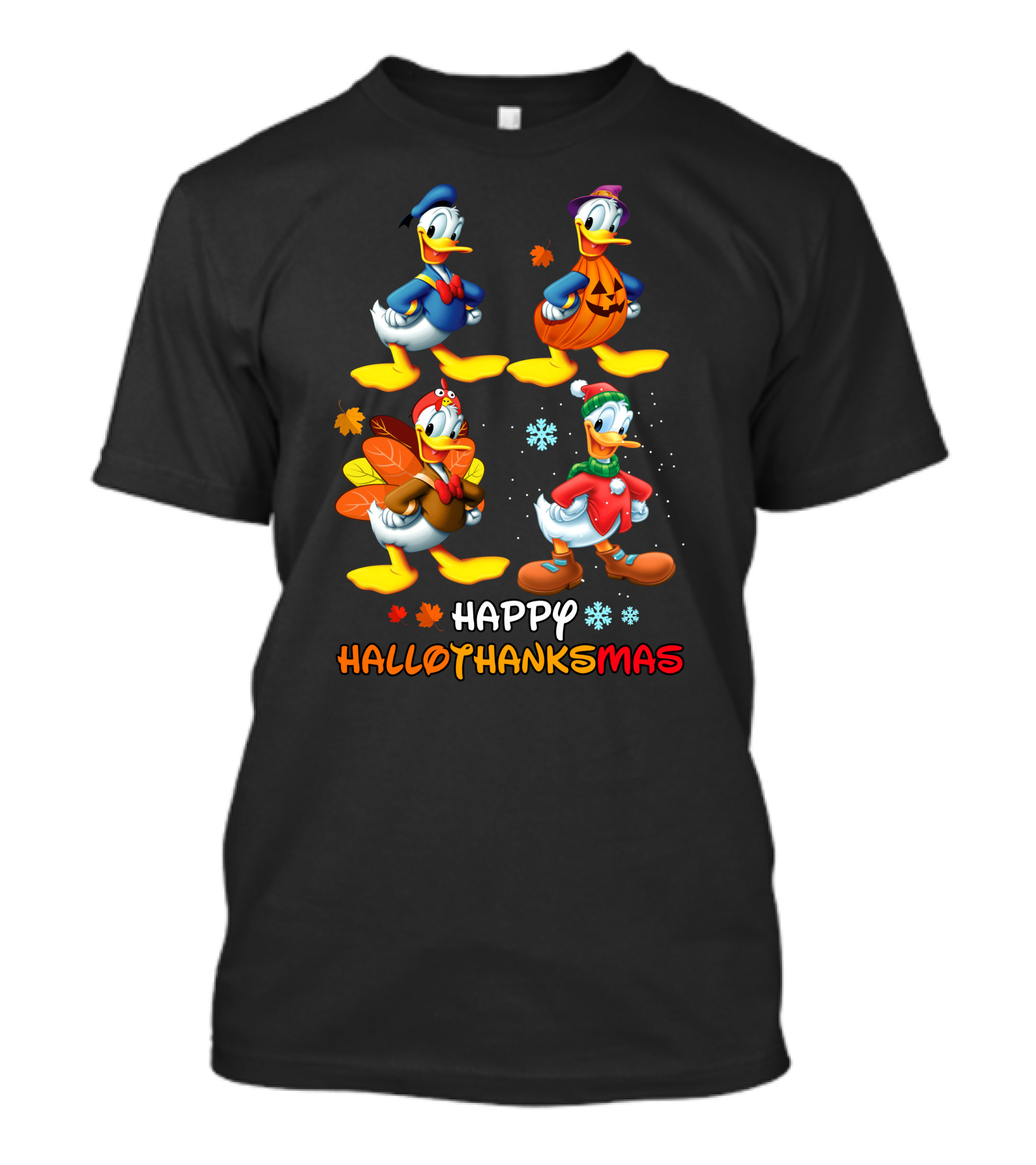 Happy Hallothanksmas Donald Duck Characters Halloween Thanksgiving Christmas T-Shirt
