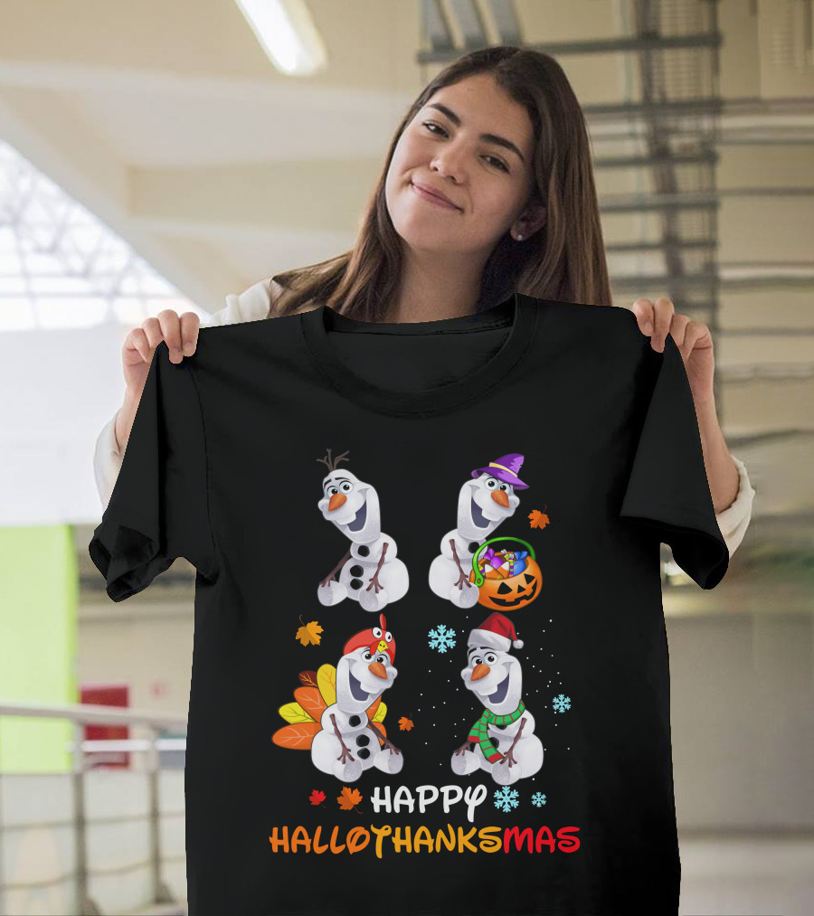Happy HALLOTHANKSMAS Olaf Halloween Thanksgiving Christmas Snowman T-Shirt