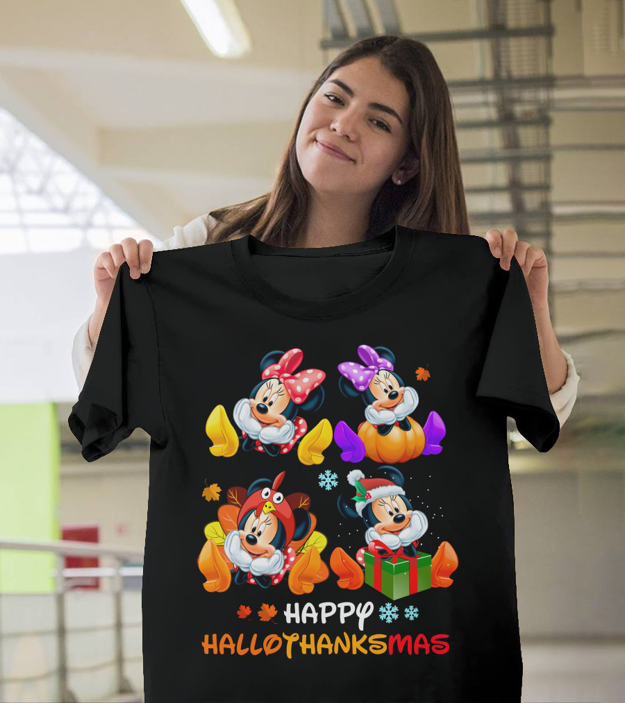 Happy HALLOTHANKSMAS With Minnie In Seasonal Costumes T-Shirt
