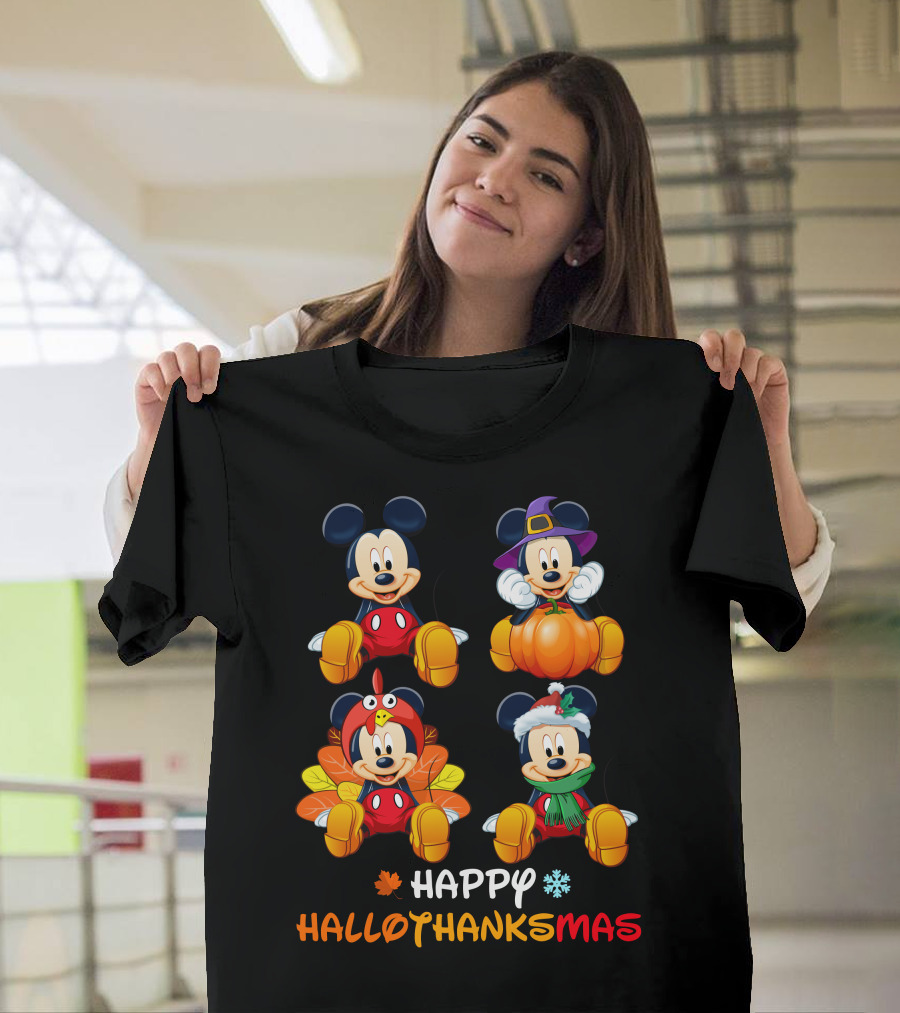 Happy HALLOTHANKSMAS Mickey Mouse Pumpkin Turkey Christmas T-Shirt