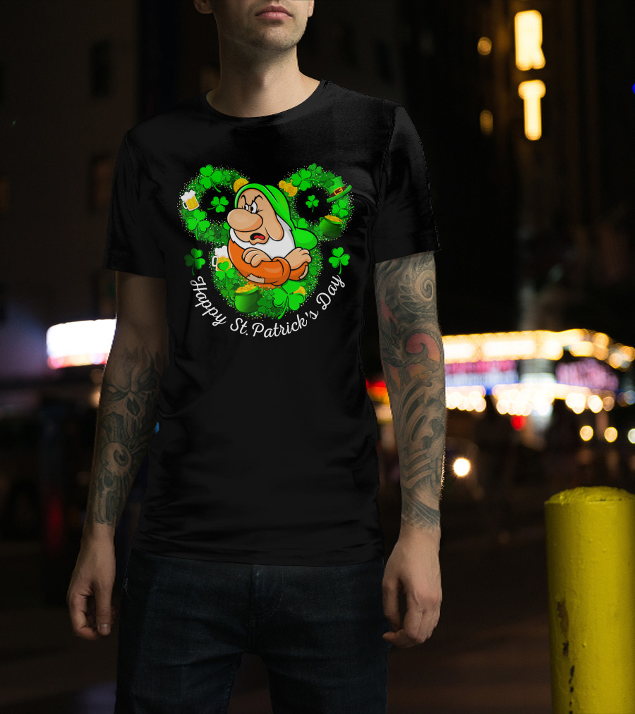 Grumpy Happy St. Patrick's Day Green Shamrocks And Beer T-Shirt