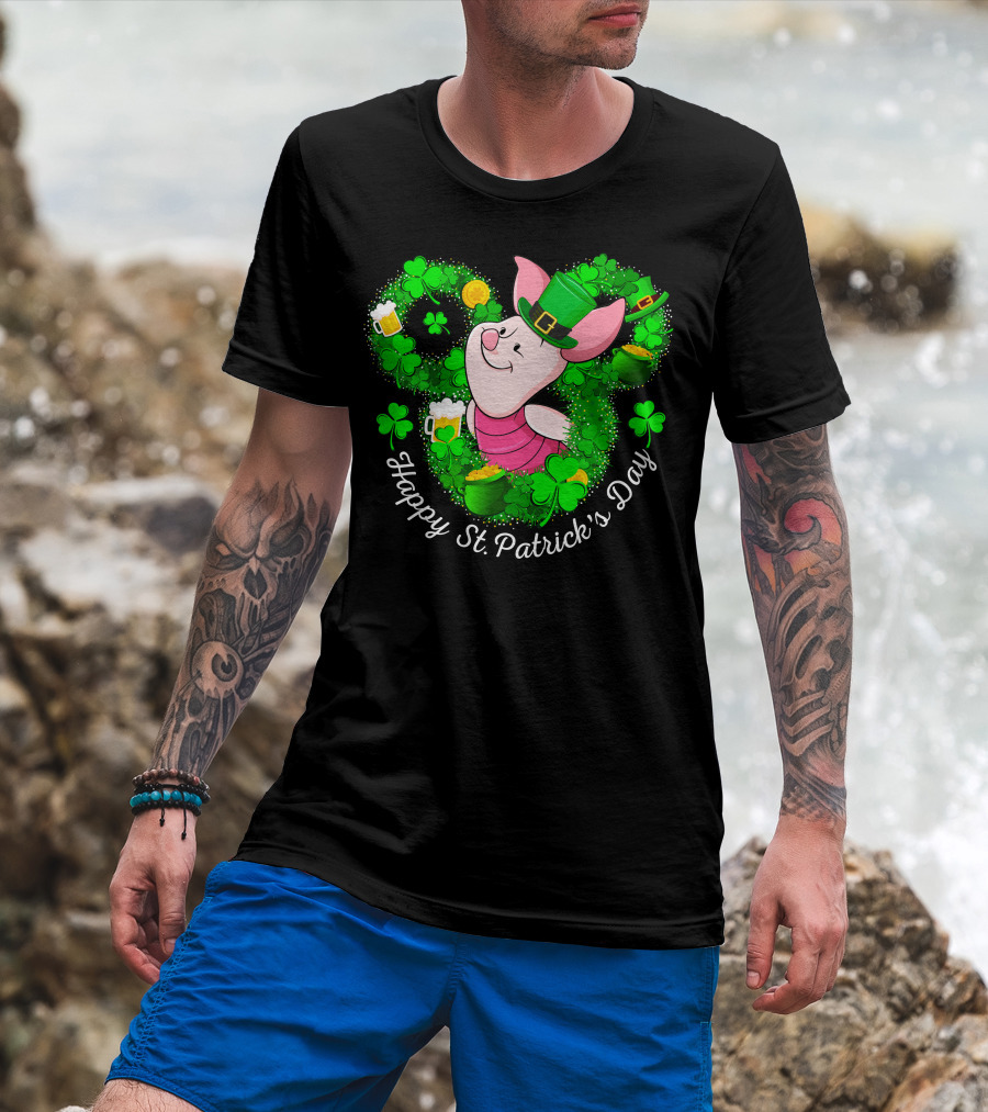 Piglet Happy St. Patrick's Day Clover Hat Beer Coin T-Shirt