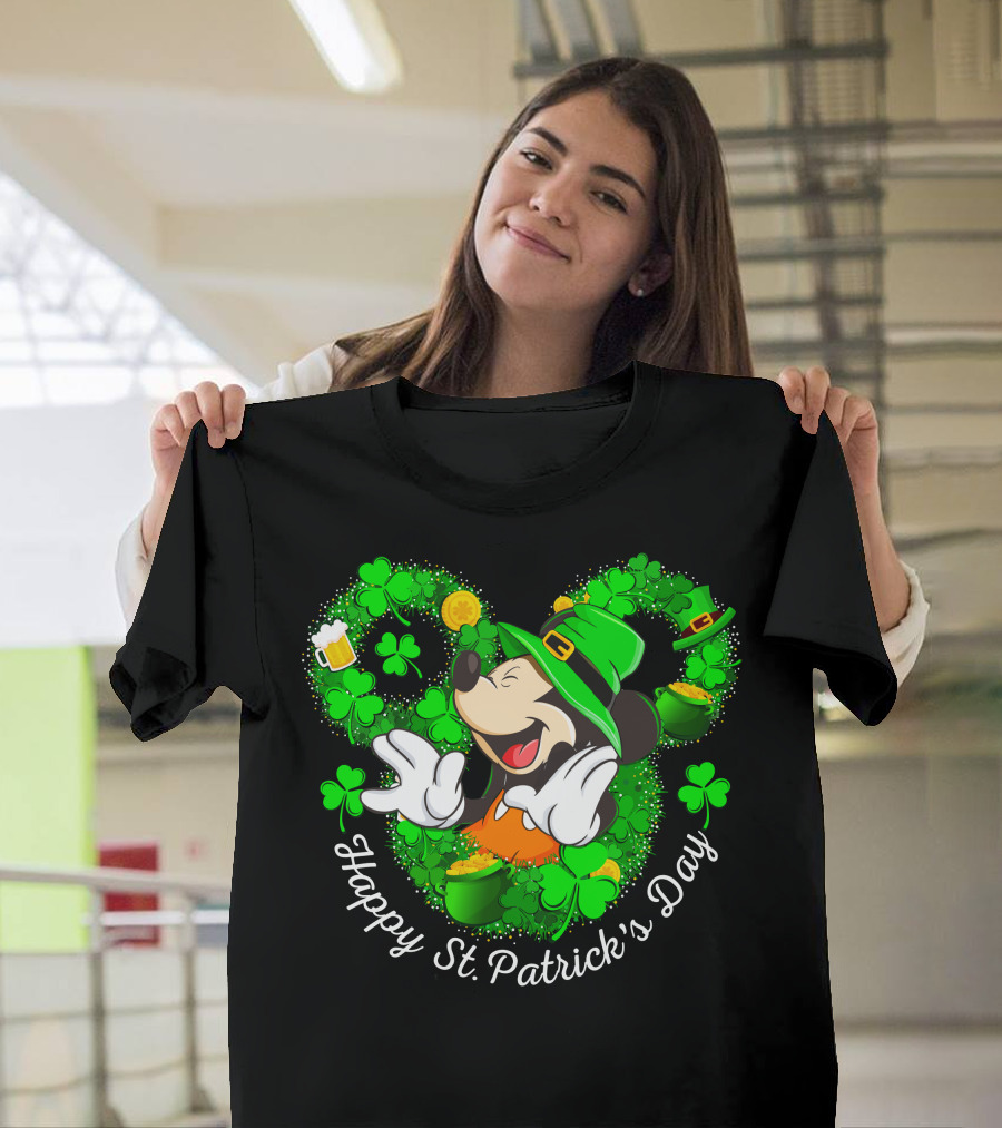 Happy St. Patrick's Day Mickey Mouse Shamrock Green Hat T-Shirt