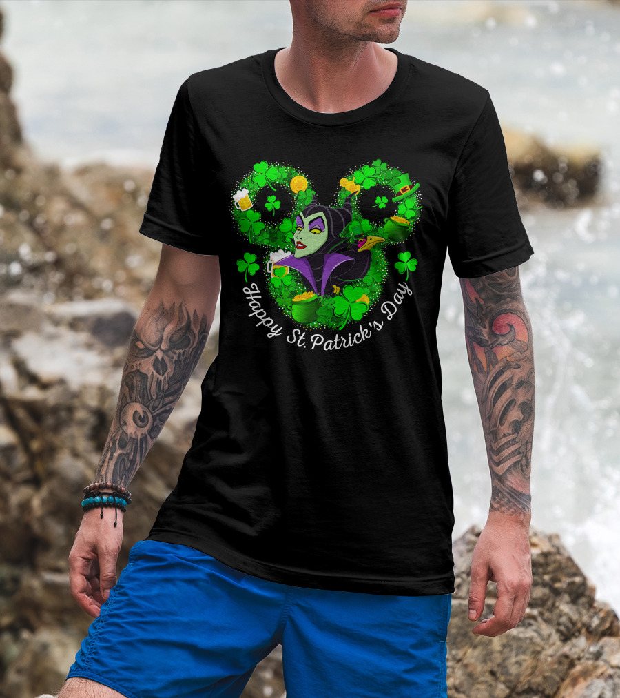 Maleficent Happy St. Patrick's Day Clover Coins Beer T-Shirt