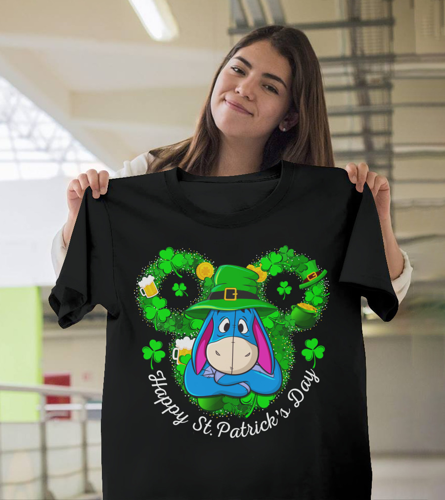 Eeyore Happy St. Patrick's Day Clover Hat Shamrocks And Beer T-Shirt