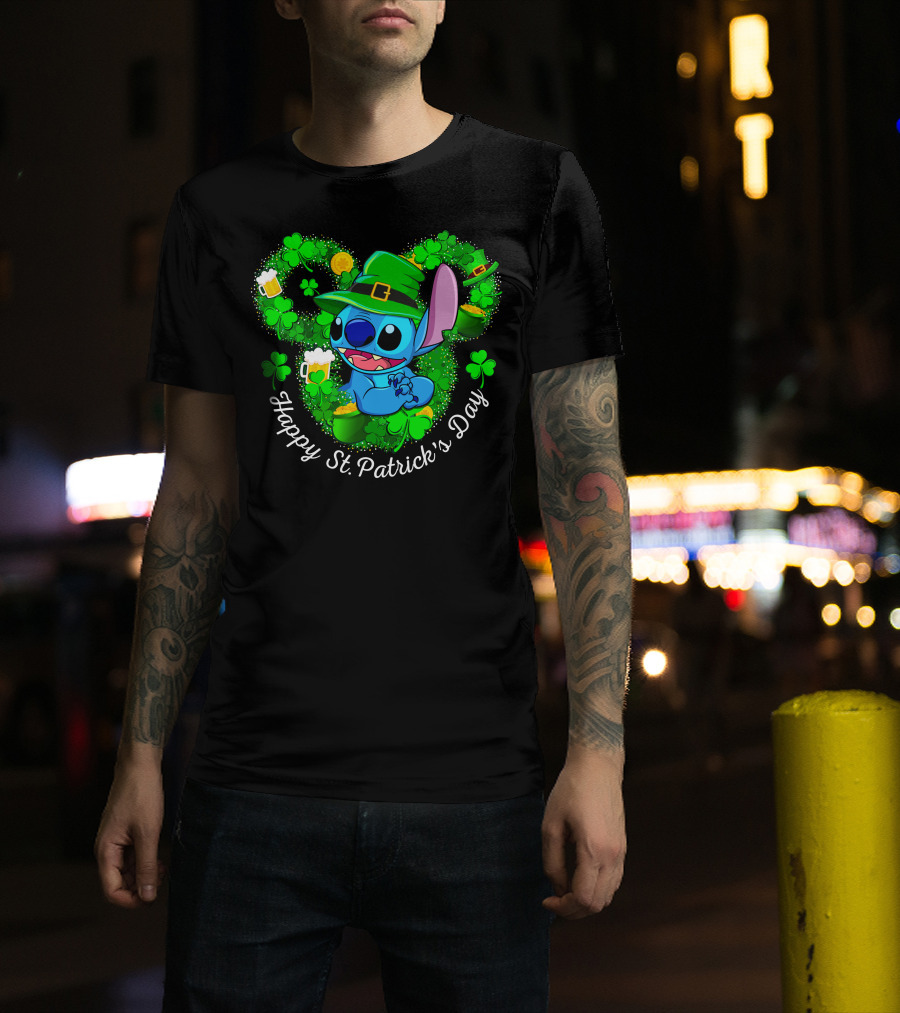 Stitch Happy St. Patrick's Day Shamrocks And Beer Celebration T-Shirt
