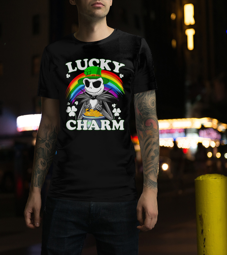 Lucky Charm Jack Skellington Rainbow Pot Of Gold T-Shirt