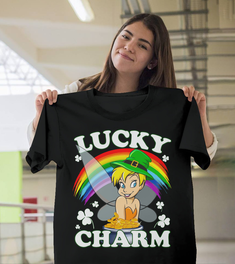Lucky Charm Tinker Bell Rainbow and Shamrocks T-Shirt