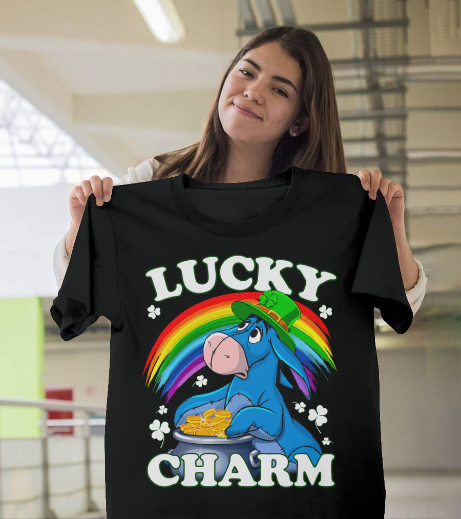 Eeyore Lucky Charm Rainbow Hat Coins Shamrocks T-Shirt