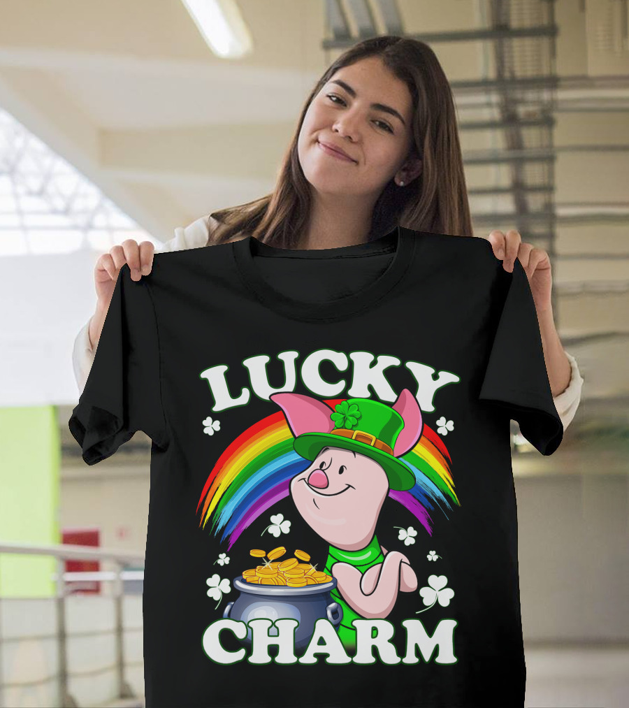Lucky Charm Piglet Rainbow Gold Coins T-Shirt
