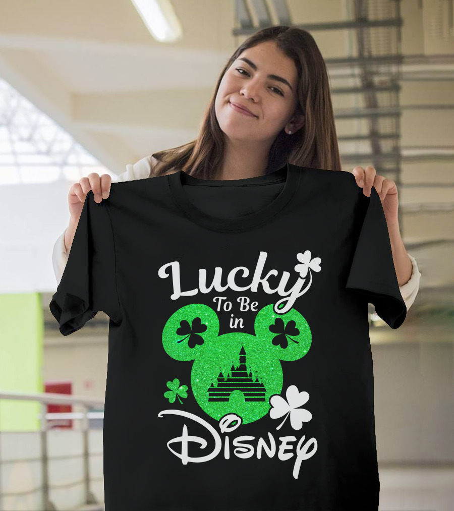 Lucky To Be In Disney Shamrock Castle Mickey Head T-Shirt