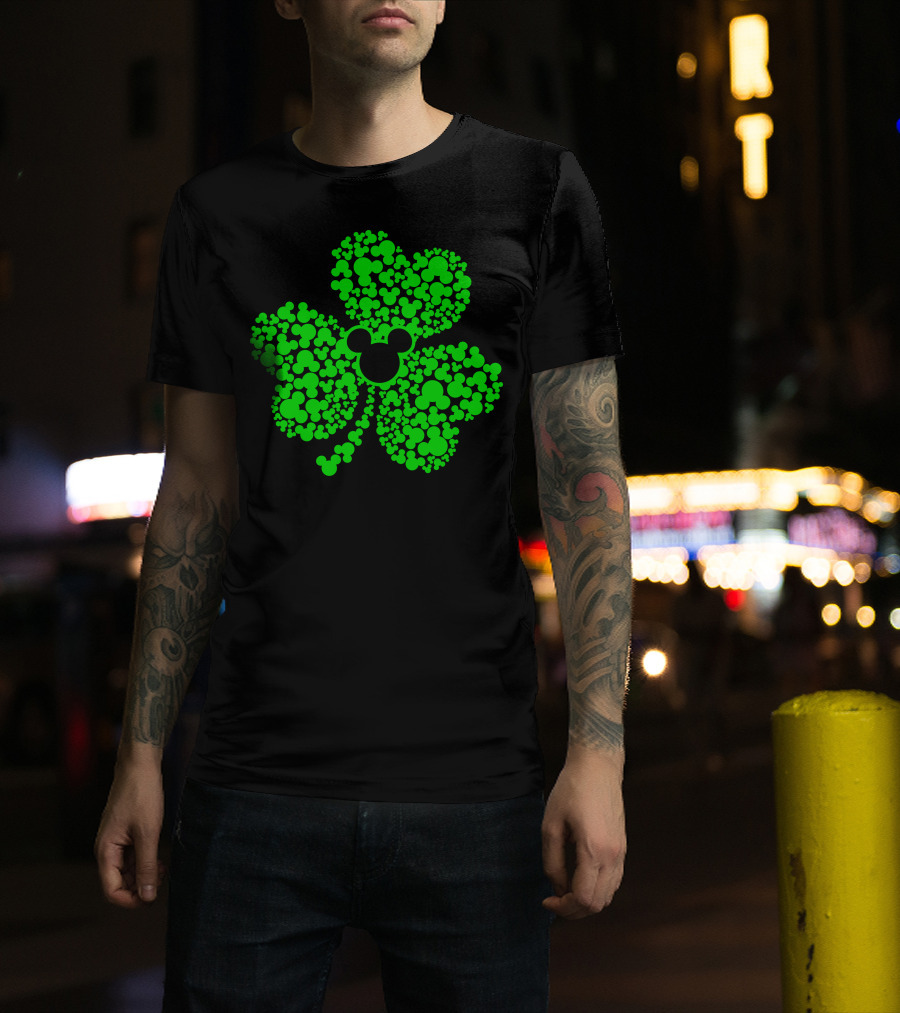 SHAMROCK Mouse Icon Themed St. Patrick's Day Green Flowers T-Shirt