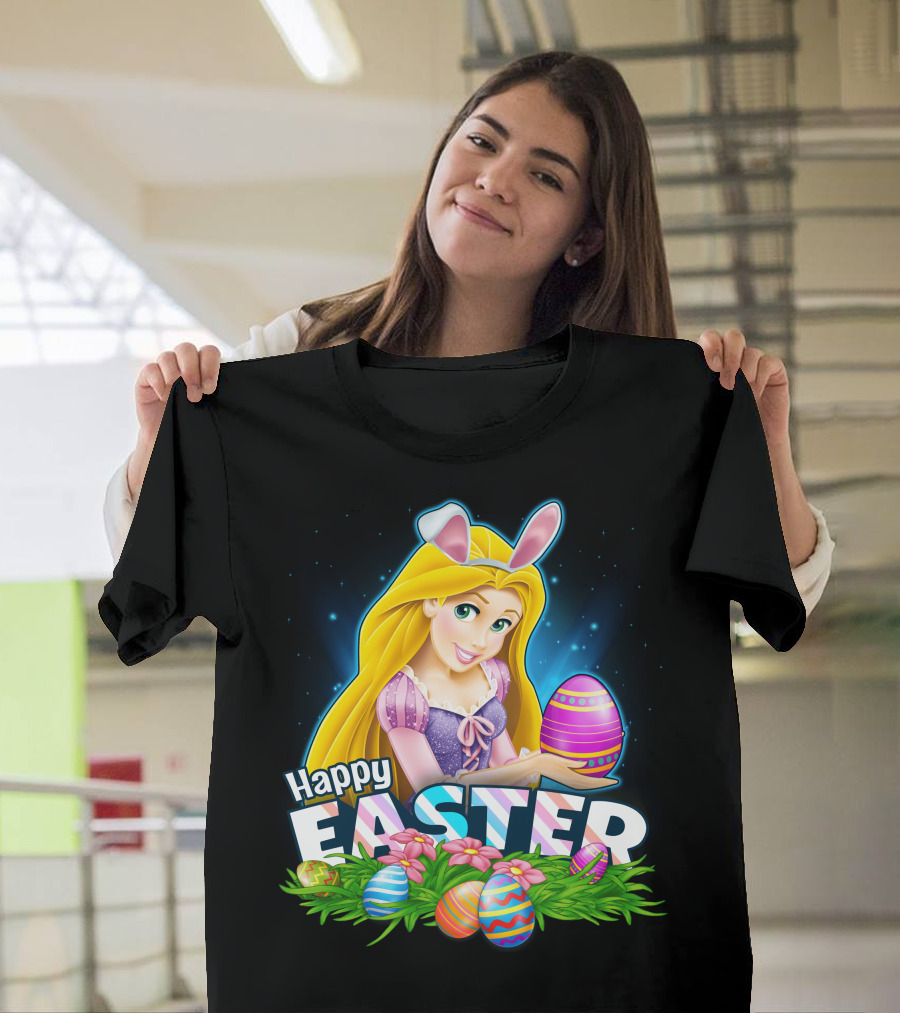 Rapunzel Happy Easter Bunny Ears Holding Colorful Egg Basket T-Shirt