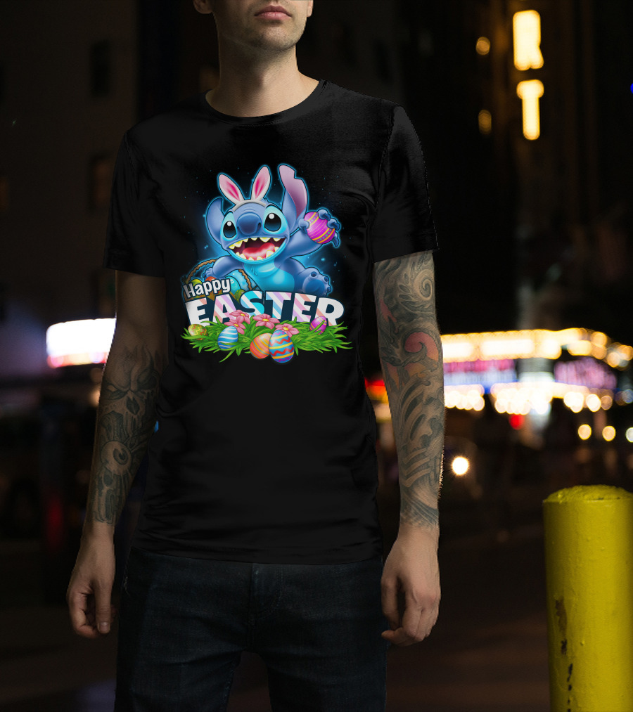 Happy Easter Stitch With Eggs And Bunny Ears T-Shirt