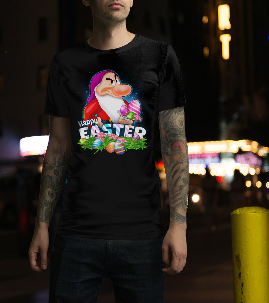 Happy Easter Grumpy Dwarf With Colorful Eggs And Flowers T-Shirt