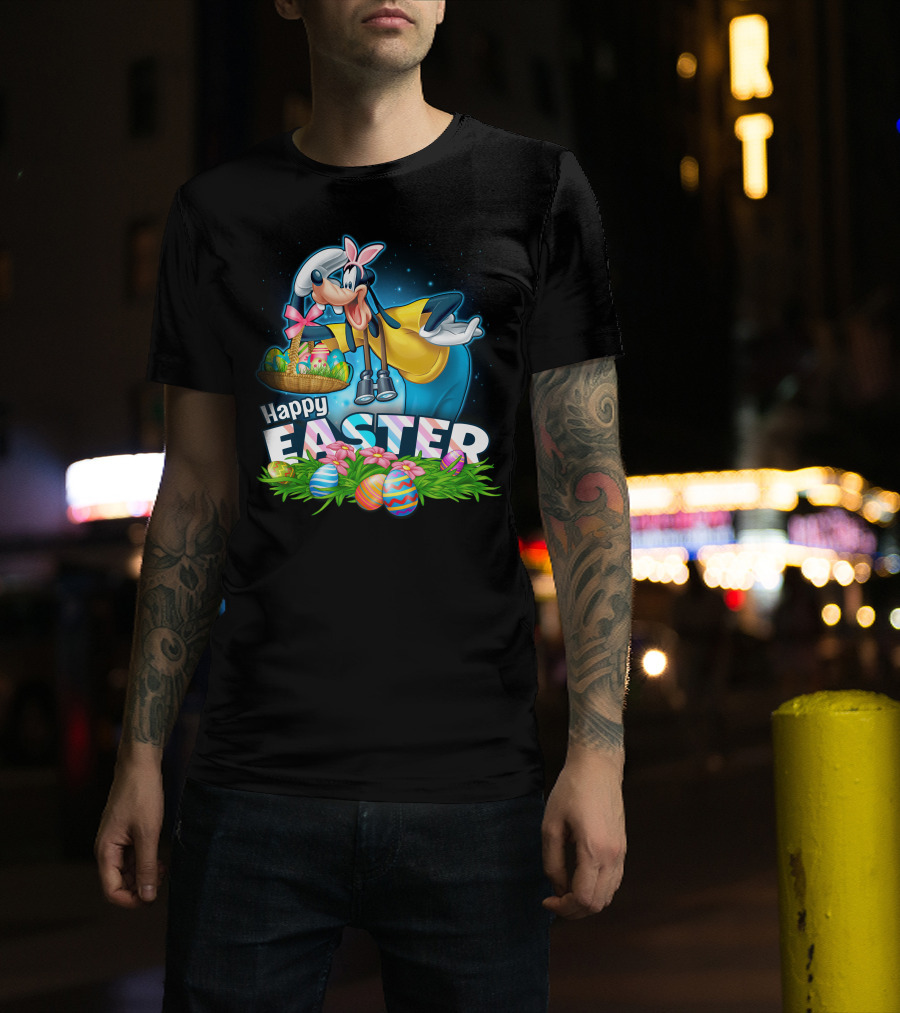 Happy Easter Goofy With Basket And Eggs T-Shirt