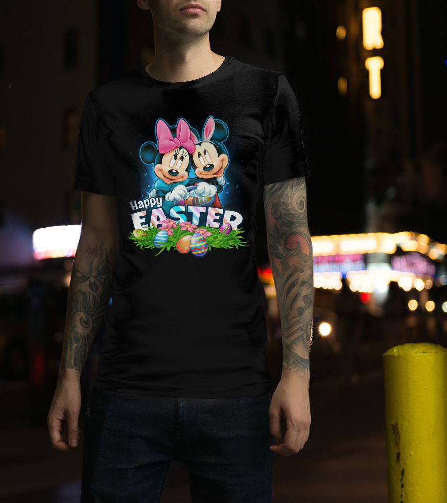 Happy Easter Mickey Minnie Colorful Egg Celebration T-Shirt