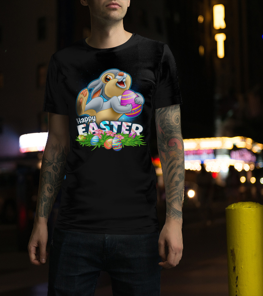Thumper Happy Easter Colorful Eggs And Flowers T-Shirt