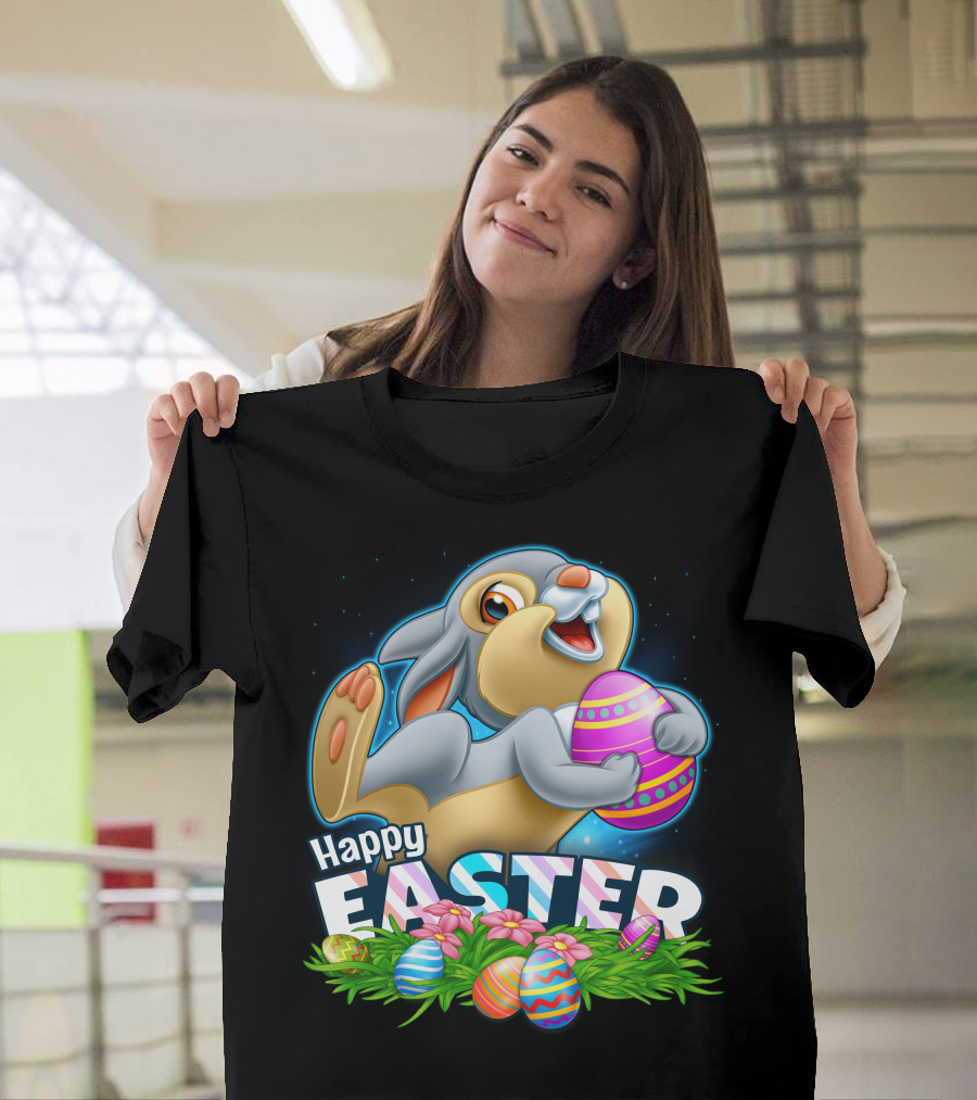 Thumper Happy Easter Colorful Eggs And Flowers T-Shirt