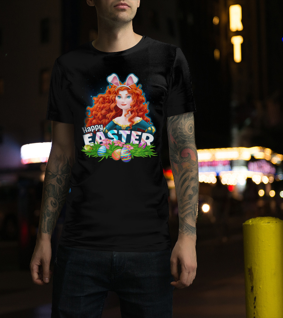 Merida Easter Celebration With Bunny Ears And Colorful Eggs T-Shirt
